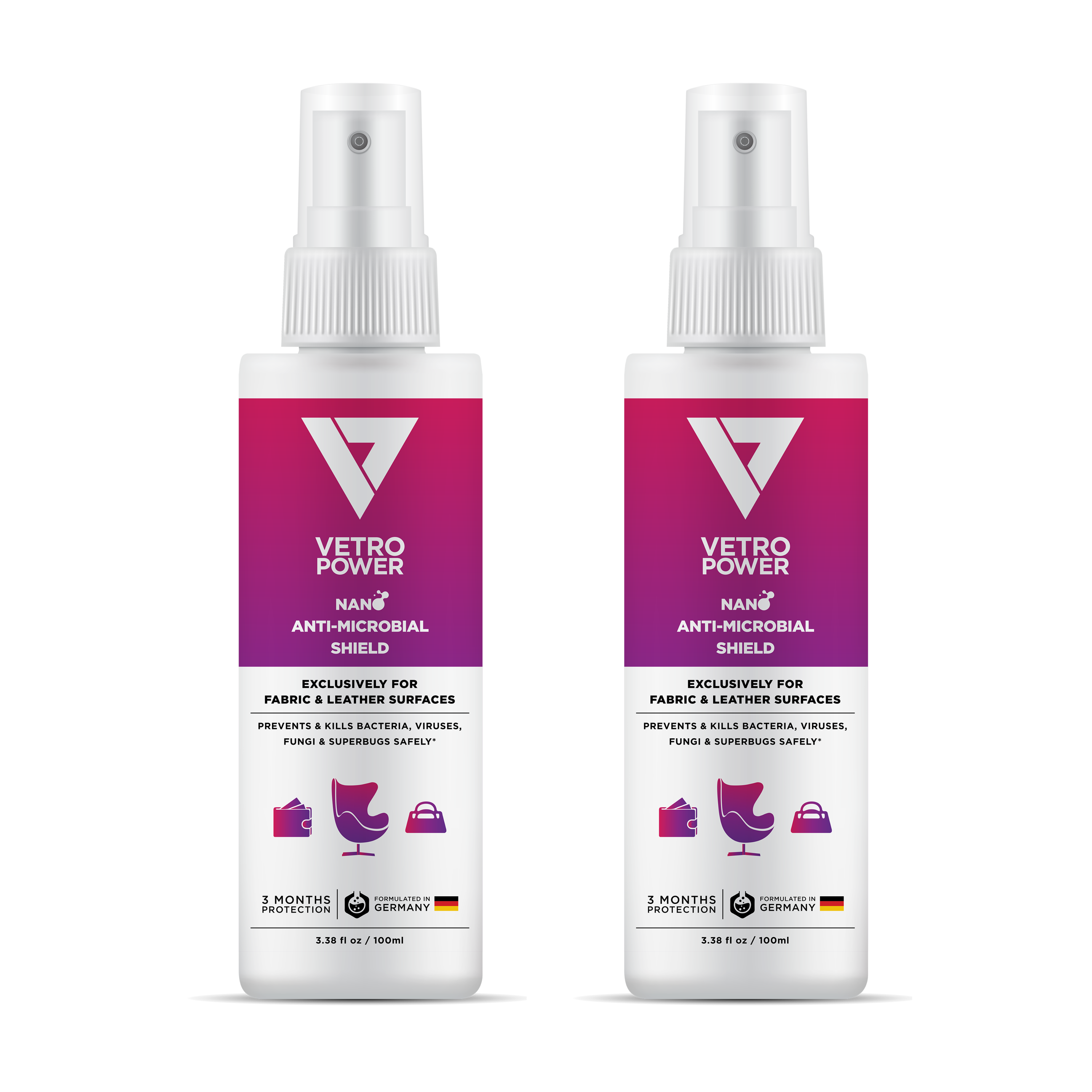 Vetro Power Nano Anti-Microbial Shield for Fabric & Leather Surfaces 100ml - (Pack of 2)