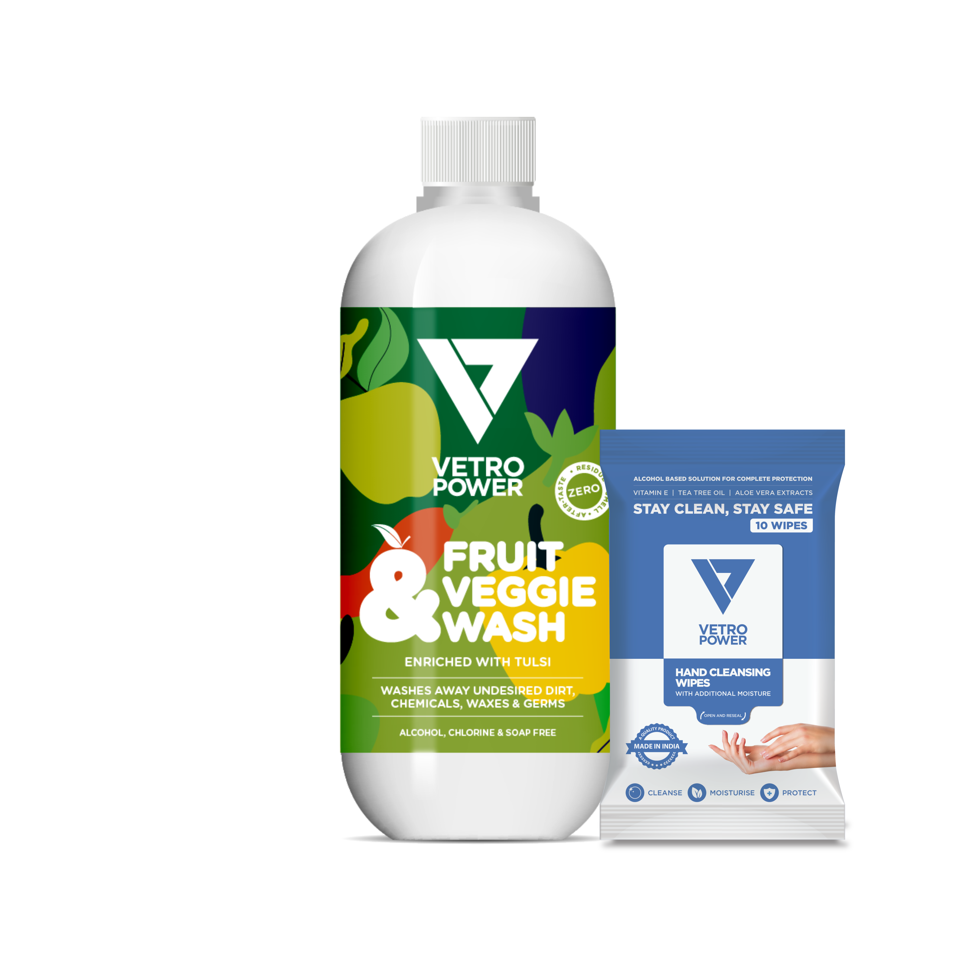 Vetro Power Fruit & Veggie Wash 500ml - Buy 1 Get 1 Hand Wipes (pack of 10) FREE