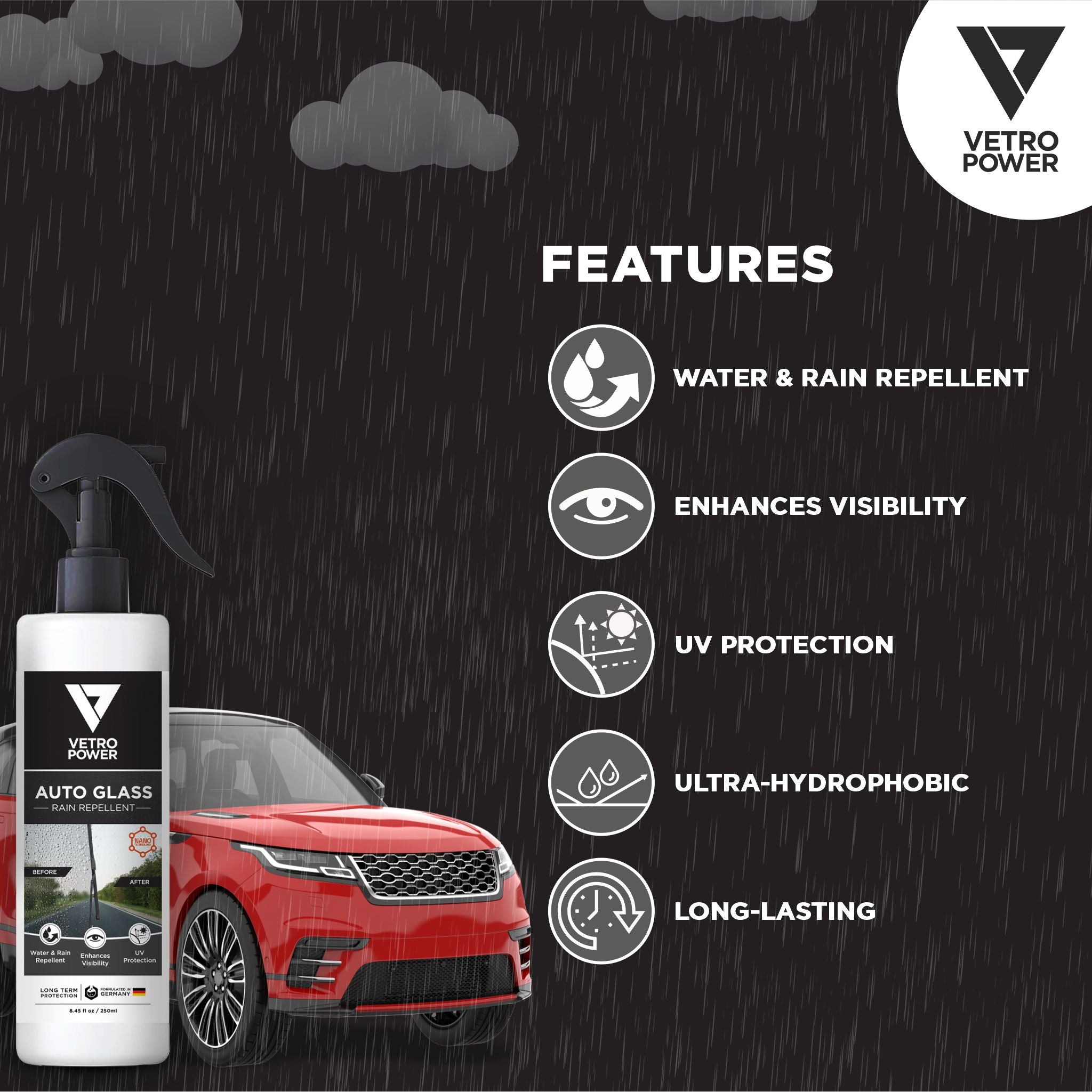 Vetro Power Auto Glass Rain Repellent Spray