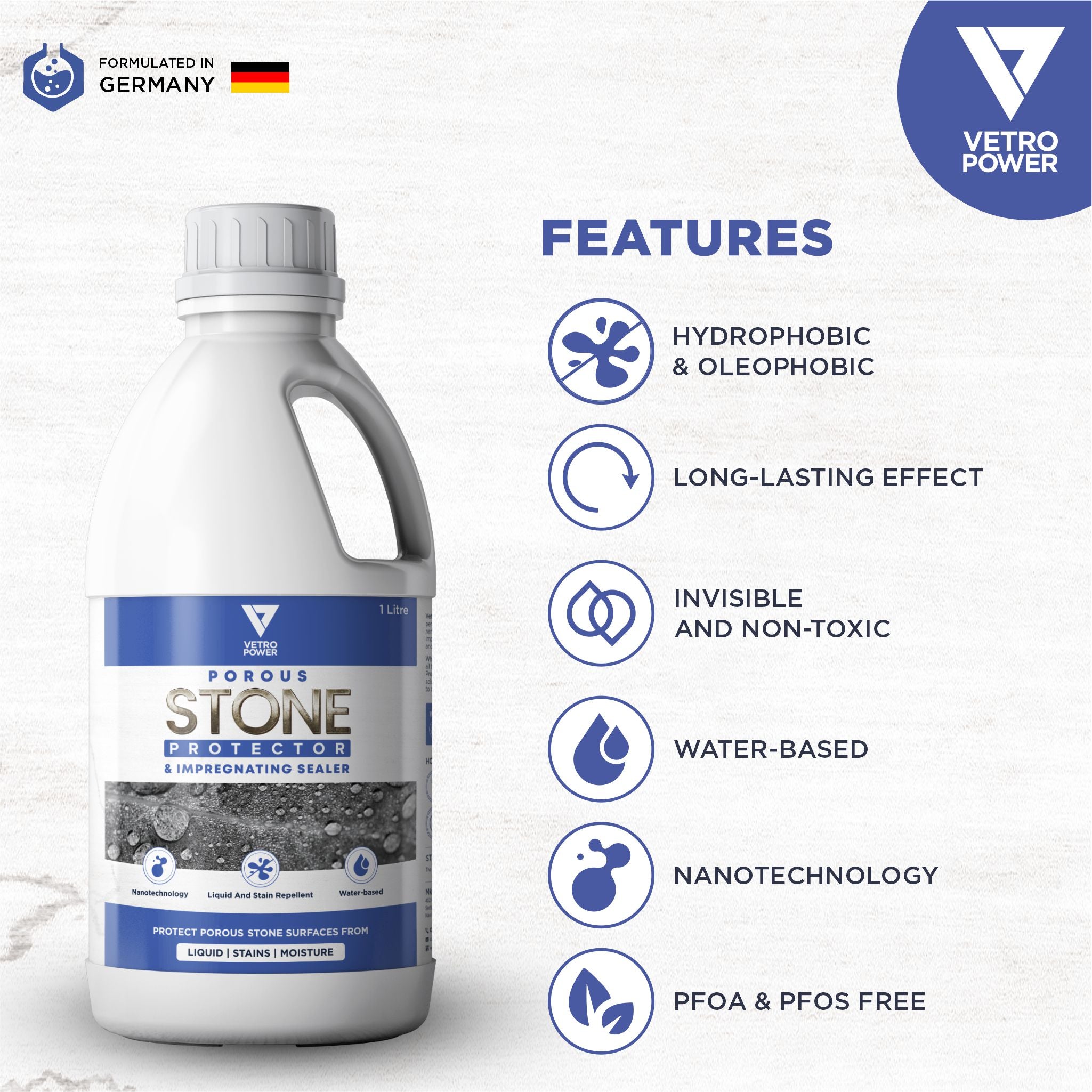 Vetro Power Porous Stone Protector Spray and Impregnating Sealer, 1L