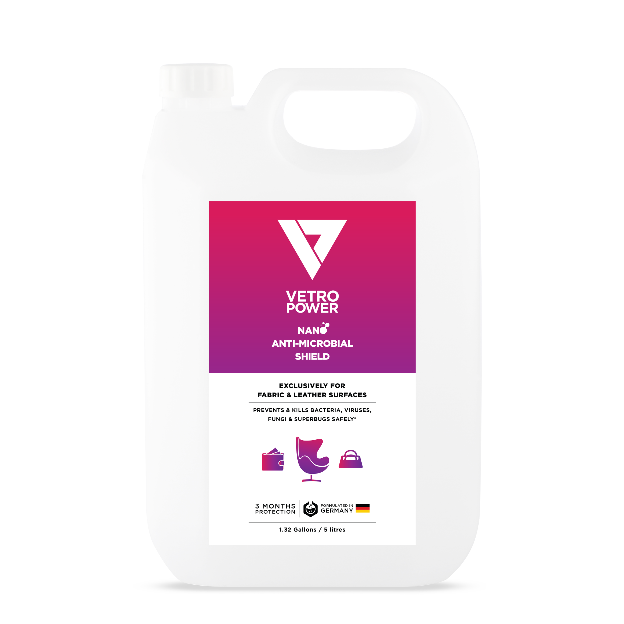 Vetro Power Nano Anti-Microbial Shield for Fabric & Leather Surfaces - 5 Litres