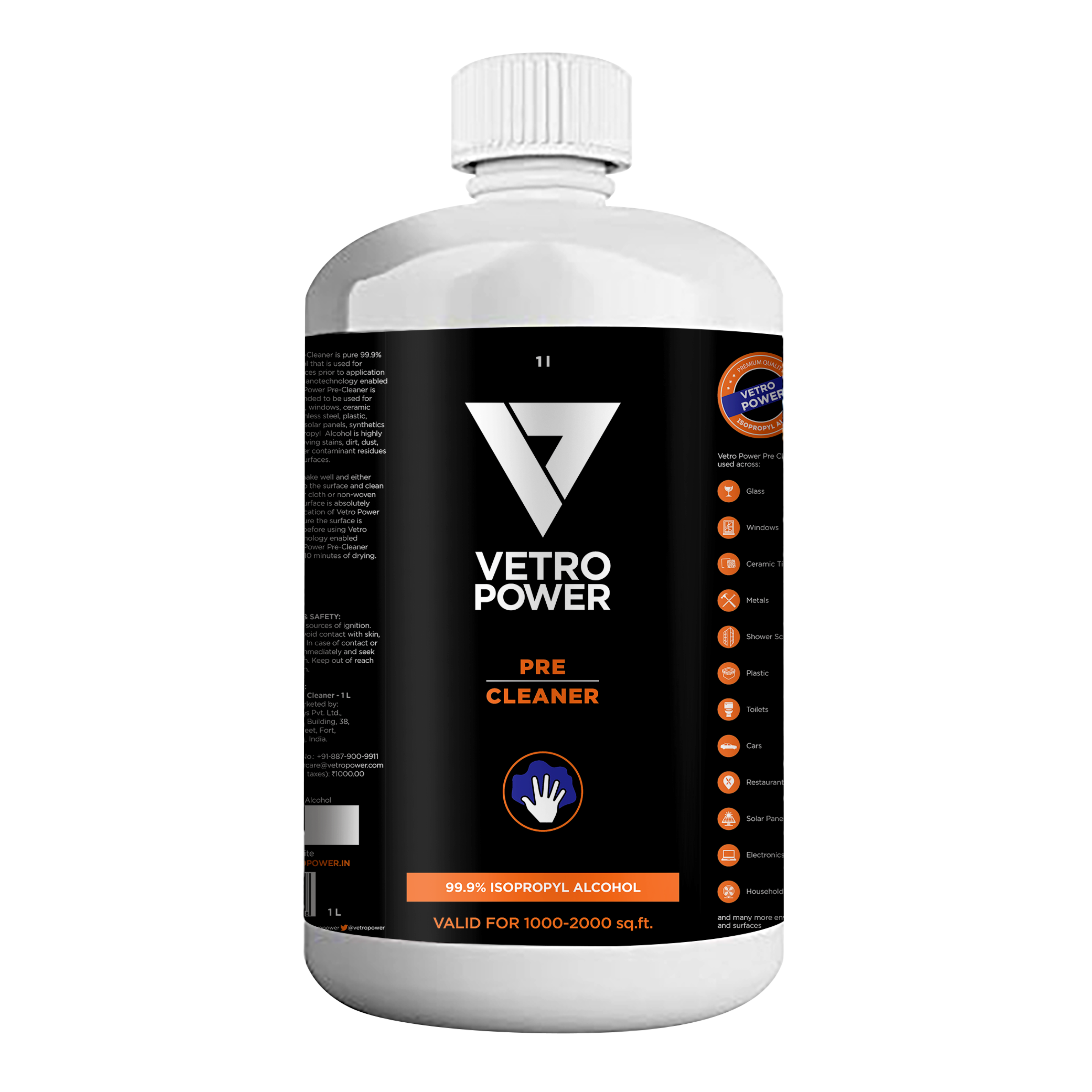 Vetro Power Pre-Cleaner 1 Litre - 99.99% Isopropyl Alcohol