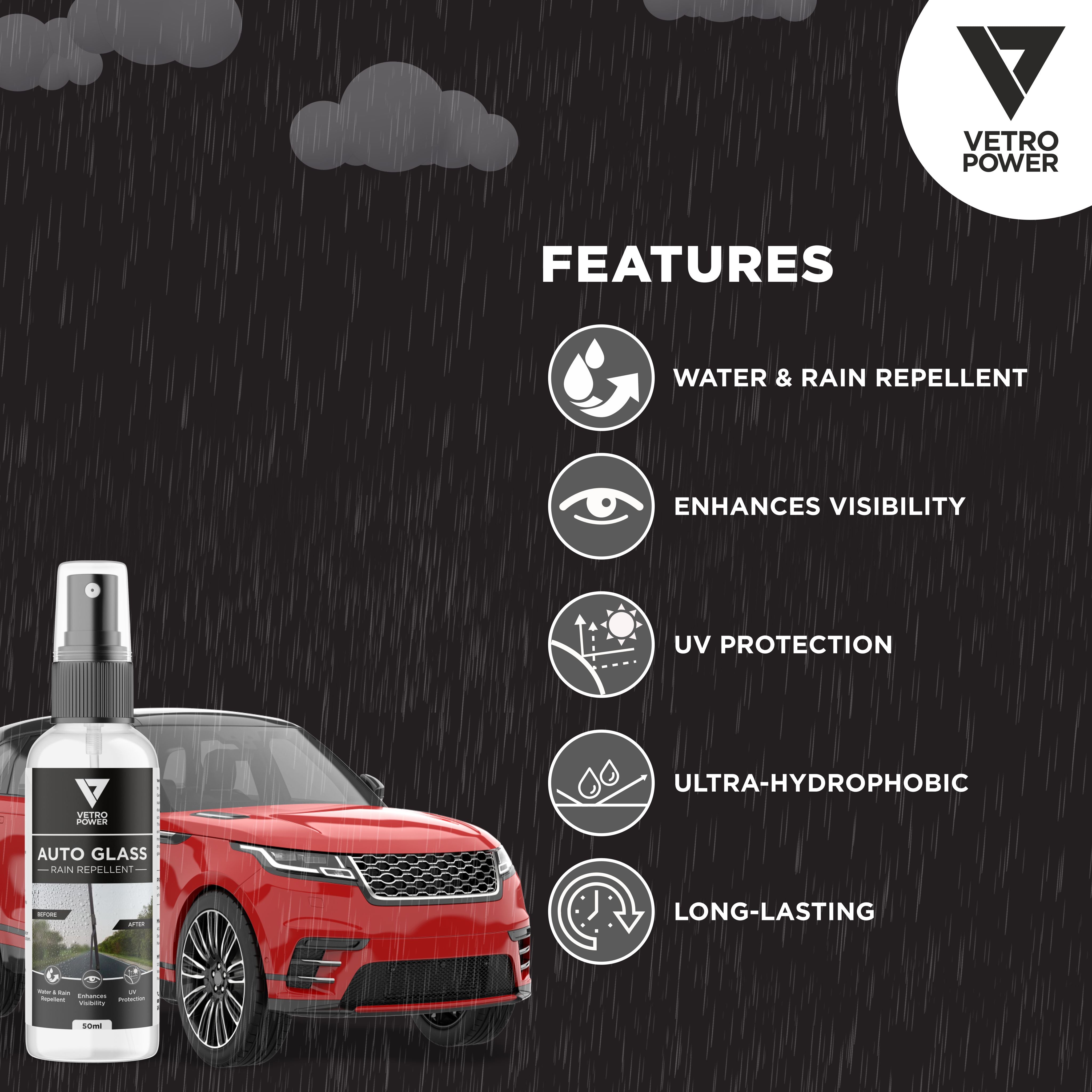 Vetro Power Auto Glass Rain Repellent Spray, 50ml
