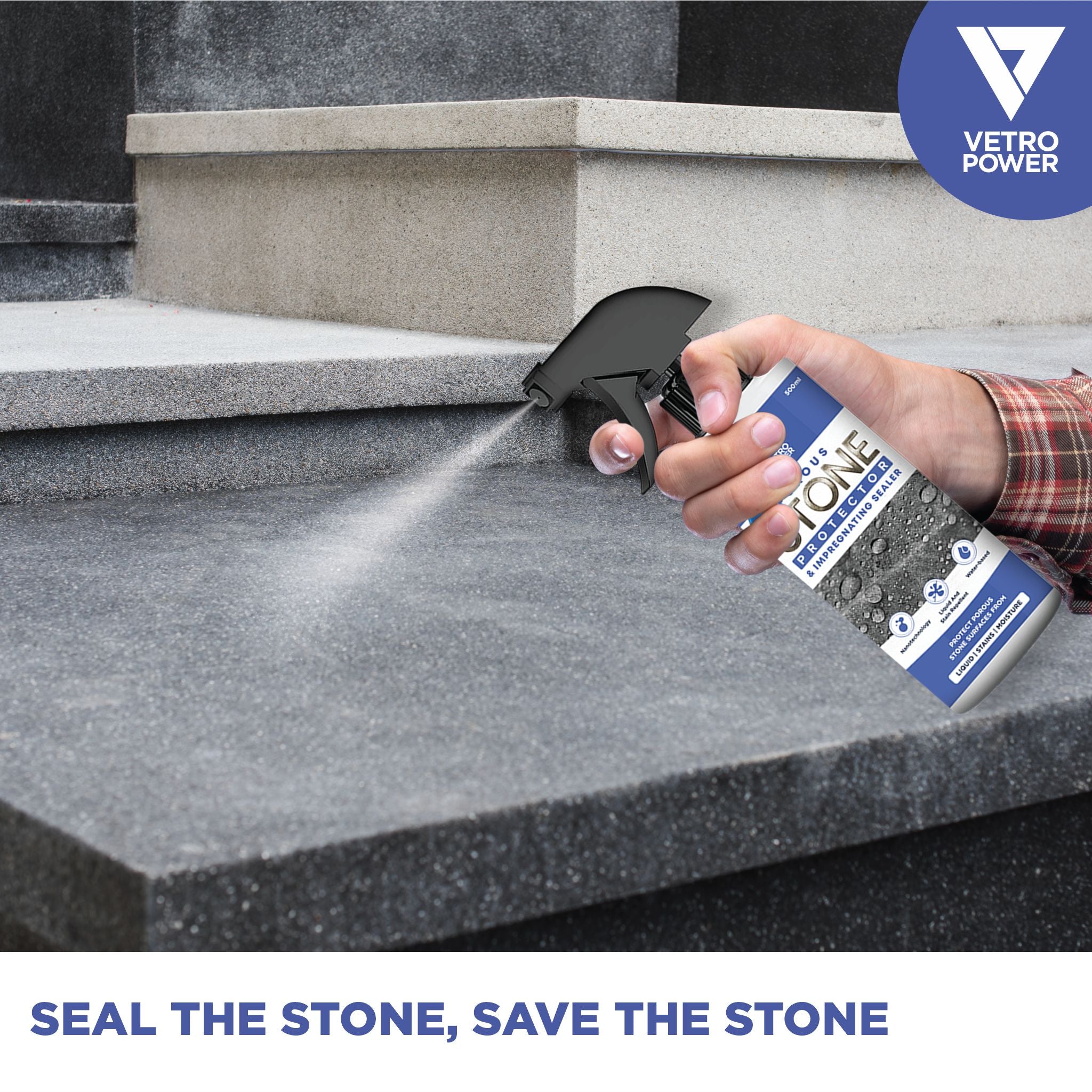 Vetro Power Porous Stone Protector Spray and Impregnating Sealer, 500 ml
