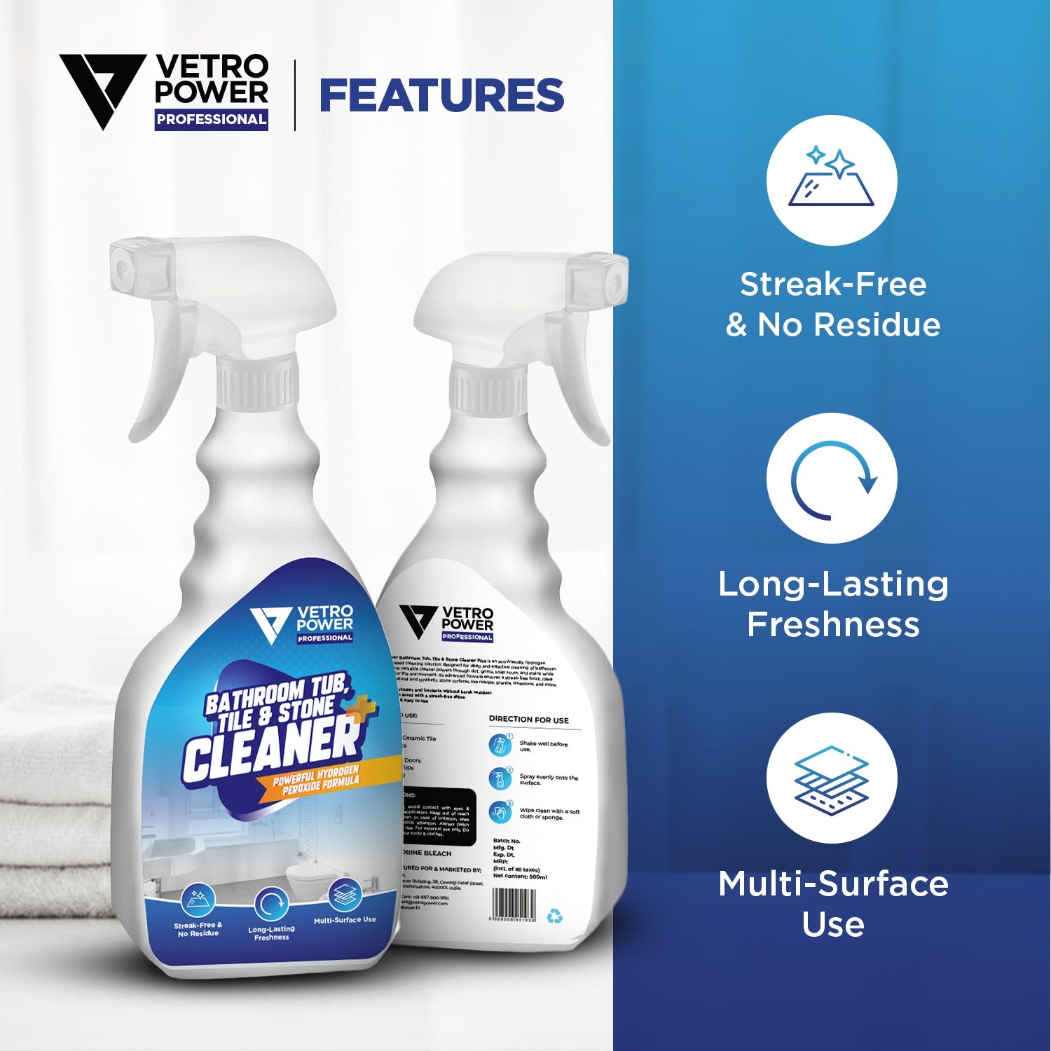 Vetro Power Professional Bathroom Tub, Tile & Stone Cleaner Plus