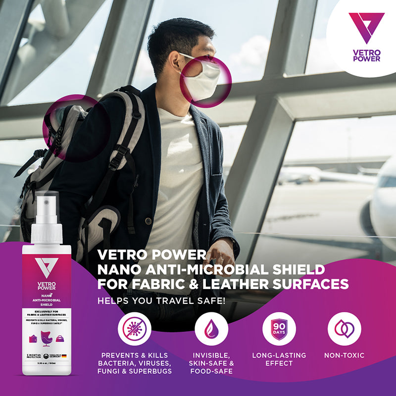 Vetro Power Nano Anti-Microbial Shield for Fabric & Leather Surfaces 100ml while travelling