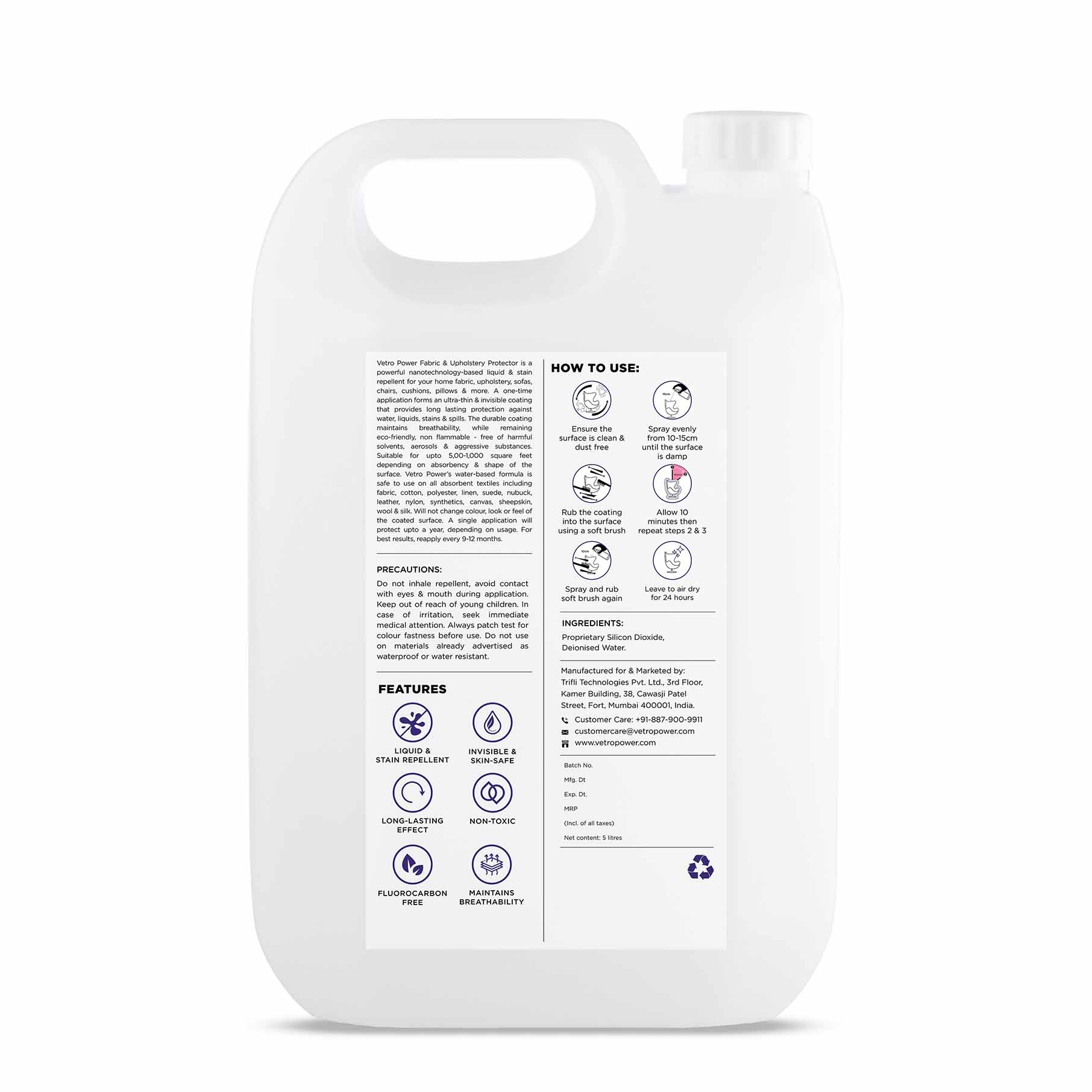 Vetro Power Fabric & Upholstery Protector 5 Litres