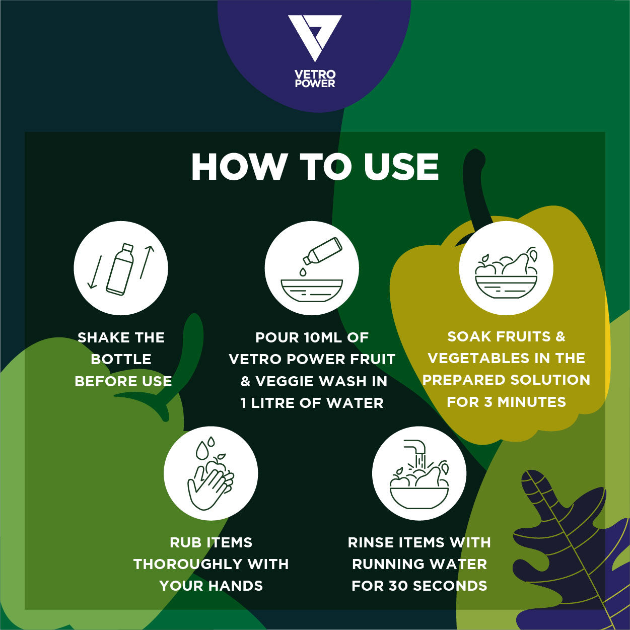 Vetro Power Fruit & Veggie Wash 500ml - Buy 1 Get 1 Hand Wipes (pack of 10) FREE