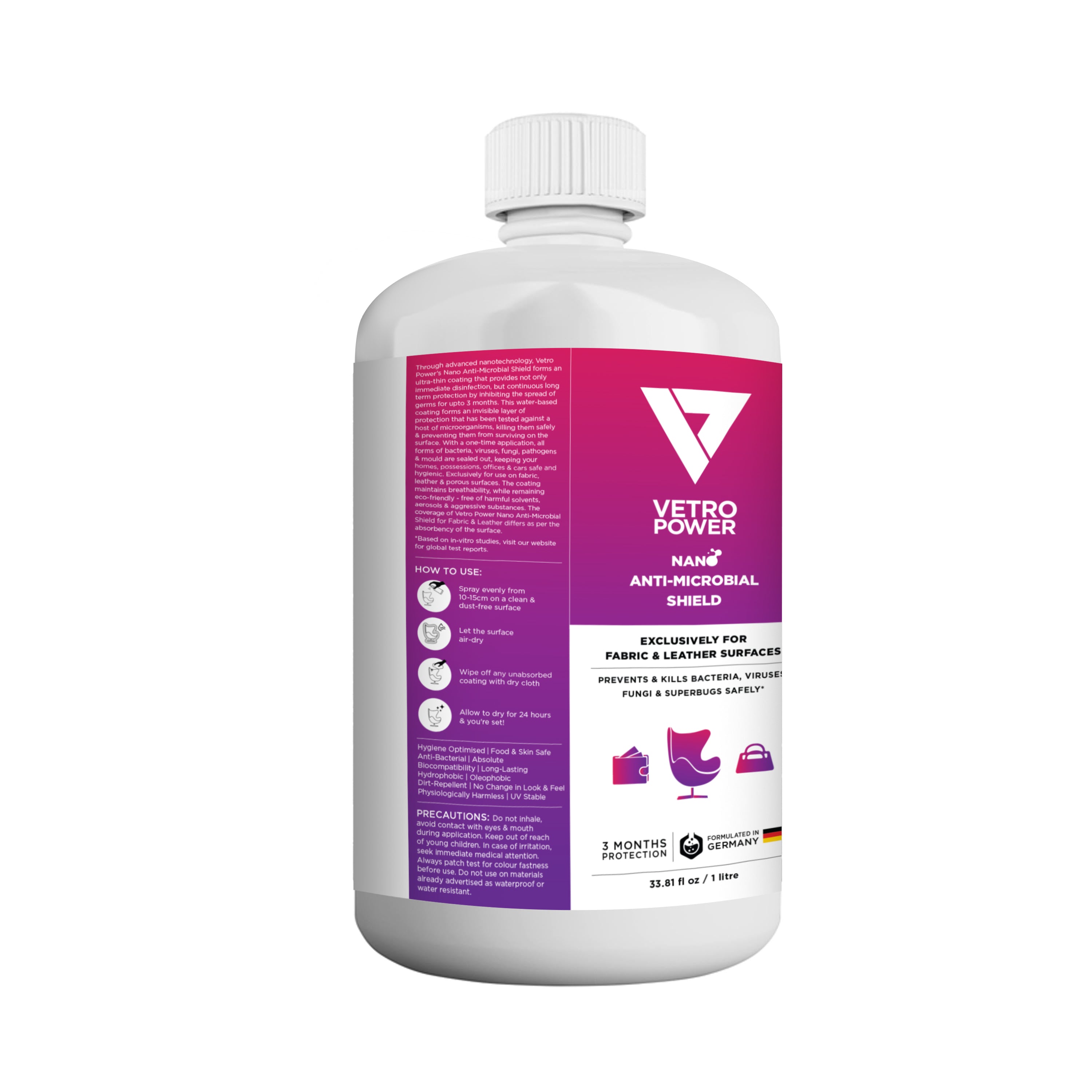 Vetro Power Nano Anti-Microbial Shield 1 Litre for Fabric & Leather Surfaces
